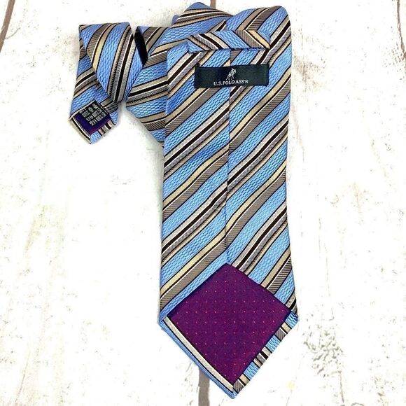 U.S POLO NECK TIE Blue, gold & purple - Picture 3 of 3